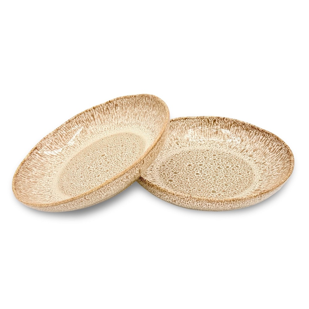 Fapor Stoneware Pasta Bowl Set Portugal Brown Organic Edge Double Reactive Glaze
